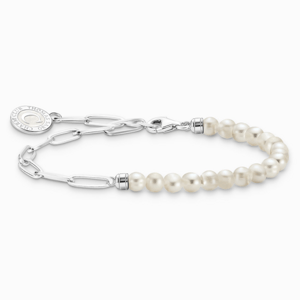 THOMAS SABO strieborný náramok na charm White pearls and chain link A2129-158-14