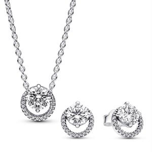 PANDORA set náhrdelník a náušnice Round Halo 391174C01-45+291248C01