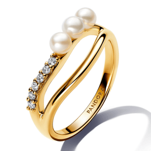 PANDORA  ESSENCE pozlátený prsteň s perlami a zirkónmi 163258C01