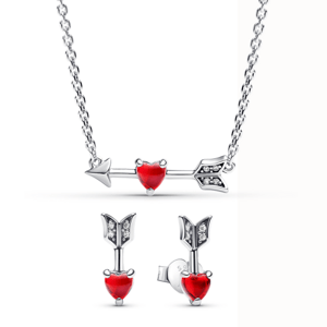 PANDORA strieborný set náhrdelník a náušnice Srdce a šíp 393669C01+293668C01