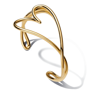 PANDORA ESSENCE pozlátený pevný strieborný náramok Heart 563808C00
