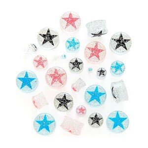Piercing do ucha - hviezda na čírom plugu s trblietkami - Hrúbka: 3 mm, Farba: Modrá