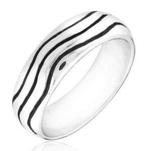 Strieborný prsteň 925 - zaoblená obrúčka s vlnkami - Veľkosť: 59 mm