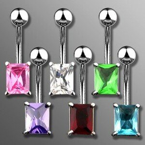 Piercing banán zirkón obdĺžnik - Farba zirkónu: Aqua modrá - Q