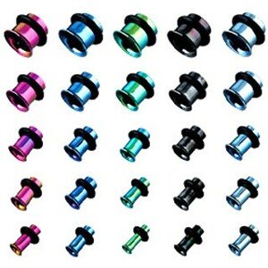 Tunel do ucha z titánu, anodizovaný, viacfarebný s gumičkou - Hrúbka: 5 mm, Farba piercing: Fialová