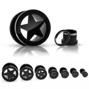 Tunnel do ucha z titánu, anodizovaný, s hviezdou v strede, čierny so šrubovaním - Hrúbka: 4 mm