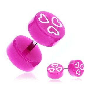 Fake piercing do ucha z akrylu - fialovoružové kolieska so srdiečkami