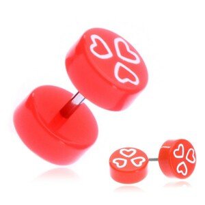 Fake piercing do ucha z akrylu - oranžové kolieska a srdcia