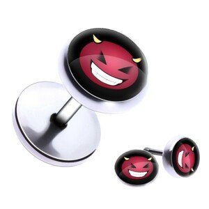 Okrúhly oceľový fake plug so smejúcim sa diablikom