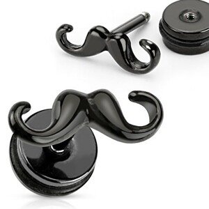 Fake piercing do ucha z ocele - čierne skrútené fúziky