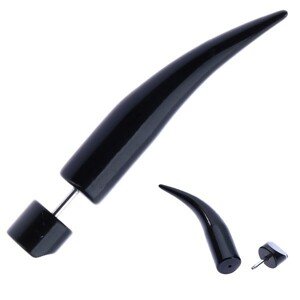 Čierny fake expander do ucha z akrylu - lesklý ohnutý špic - Rozmer: 6 mm x 55 mm