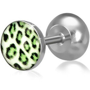Falošný piercing do ucha z ocele, kruh so zeleným leopardím vzorom