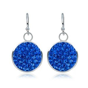Visiace strieborné náušnice 925 - modrý zirkónový kruh, 11 mm