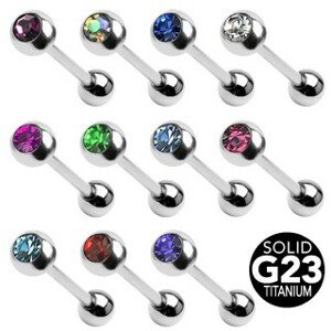 Titánový piercing do jazyka s farebným zirkónom - Farba zirkónu: Aqua modrá - Q