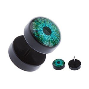 Čierny akrylový fake plug do ucha - modrozelené oko