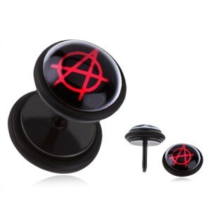Okrúhly fake plug do ucha z ocele - znak "anarchia"
