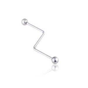Oceľový piercing do ucha s guličkami, schod - Dĺžka piercingu: 38 mm