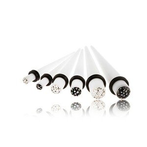 Akrylový expander do ucha - biely, zirkóny zaliate glazúrou - Hrúbka: 8 mm, Farba zirkónu: Číra - C