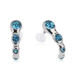 Piercing do tragusu z ocele, zahnutý pás, akvamarínové zirkóny