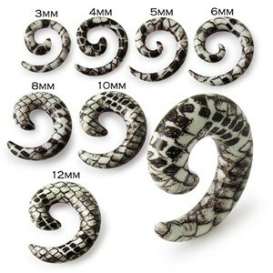 Slimák do ucha - bielohnedý expander s hadím motívom - Hrúbka: 8 mm