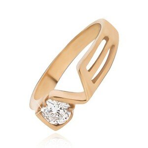 Prsteň zlatej farby z ocele s čírym zirkónom, LOVE - Veľkosť: 59 mm
