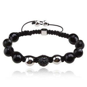 Náramok Shamballa, čierna zirkónová gulička, čierne korálky