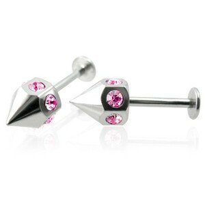 Labret do brady kužeľ so zirkónmi, ružový - pár