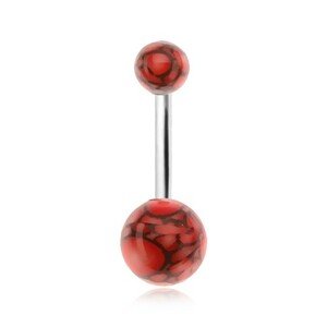 Piercing do brucha, akrylové guličky s motívom červených bubliniek