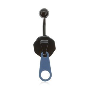 Oceľový piercing do pupka, čierno-modrý zips
