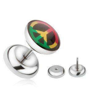 Oceľový falošný plug do ucha, trojfarebný znak Peace