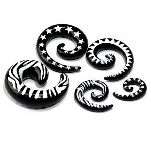Čierny vzorovaný expander do ucha z akrylu, slimák - Hrúbka: 8 mm, Tvar hlavičky: Zebra