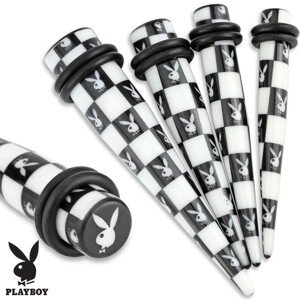 Akrylový taper do ucha, čierno-biely šachovnicový vzor, Playboy - Hrúbka: 4 mm