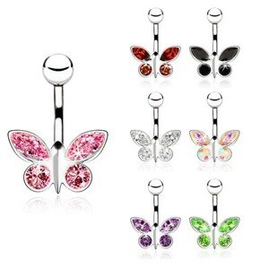 Piercing z ocele do pupku, zirkónový motýľ - rôzne farby - Farba zirkónu: Číra - C