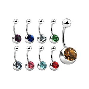 Piercing do pupku z ocele so zirkónom, rôzne farby - Farba zirkónu: Modrá - B
