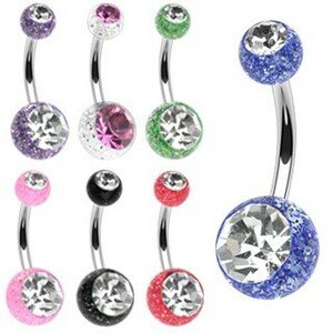 Piercing do pupku z chirurgickej ocele s trblietkami a zirkónmi - Farba piercing: Fialová