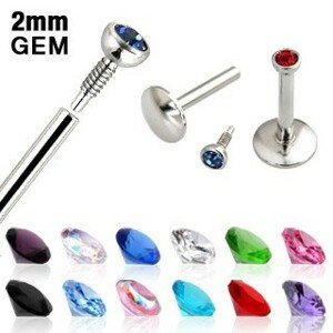 Piercing do brady z chirurgickej ocele, farebný zirkón - Dĺžka piercingu: 6 mm, Farba zirkónu: Čierna - K