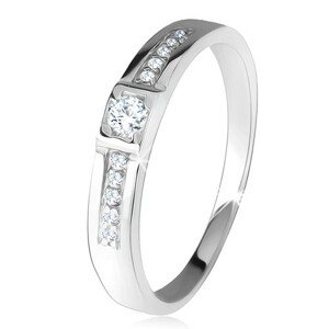 Lesklá obrúčka, dve rovné línie, číre kamienky, striebro 925 - Veľkosť: 49 mm