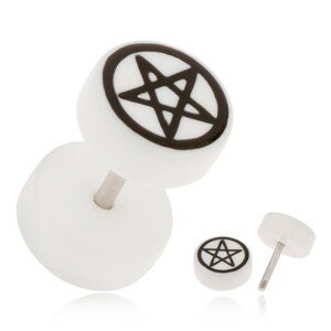 Akrylový fake plug do ucha, biela farba, pentagram