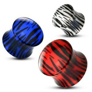 Sedlový plug do ucha z akrylu, tigrovaný vzor - Hrúbka: 8 mm, Farba: Modrá