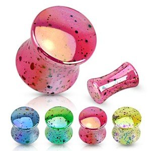 Farebný sedlový plug z akrylu, čierne škvrny, dúhový odlesk - Hrúbka: 4 mm, Farba: Modrá