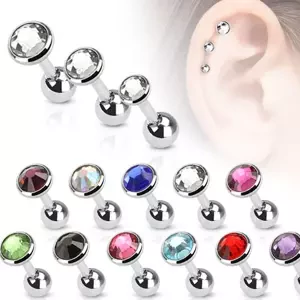Piercing do ucha z ocele, okrúhla objímka s farebným zirkónom, 3 mm - Farba zirkónu: Čierna - K