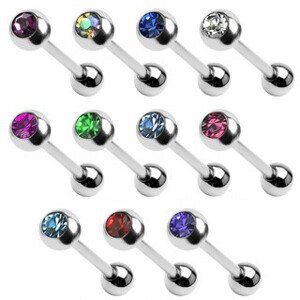Labret z chirurgickej ocele, oceľová gulička s farebným kamienkom - Dĺžka piercingu: 10 mm, Farba: Modrá