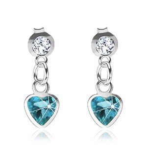 Strieborné náušnice 925, tyrkysové srdce, číry Swarovski krištáľ