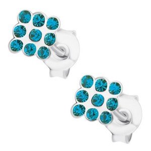 Strieborné náušnice 925, štvorec vykladaný modrými krištálikmi Swarovski