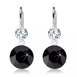 Náušnice zo striebra 925, číry zirkón, okrúhly krištáľ Swarovski čiernej farby