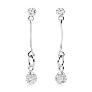 Strieborné náušnice 925, číry okrúhly krištálik Swarovski, trblietavá guľôčka