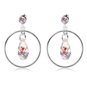 Strieborné náušnice 925, tenký krúžok, dúhová kvapka zo Swarovski krištáľa