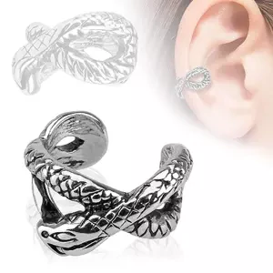 Fake piercing do ucha z ocele 316L, strieborná farba, patinovaný had
