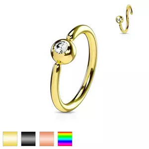 Piercing z chirurgickej ocele, lesklý krúžok, gulička s čírym zirkónom - Hrúbka piercingu: 1 mm, Farba piercing: Čierna