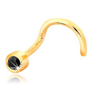 Piercing do nosa zo žltého 14K zlata - zahnutý tvar, tmavomodrý zafír v objímke